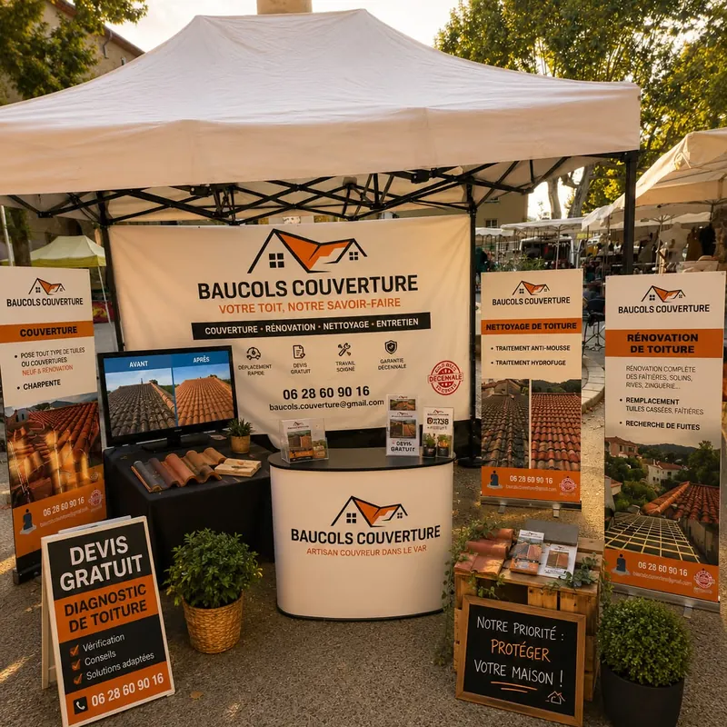 Stand Baucols Couverture sur un marché du Var